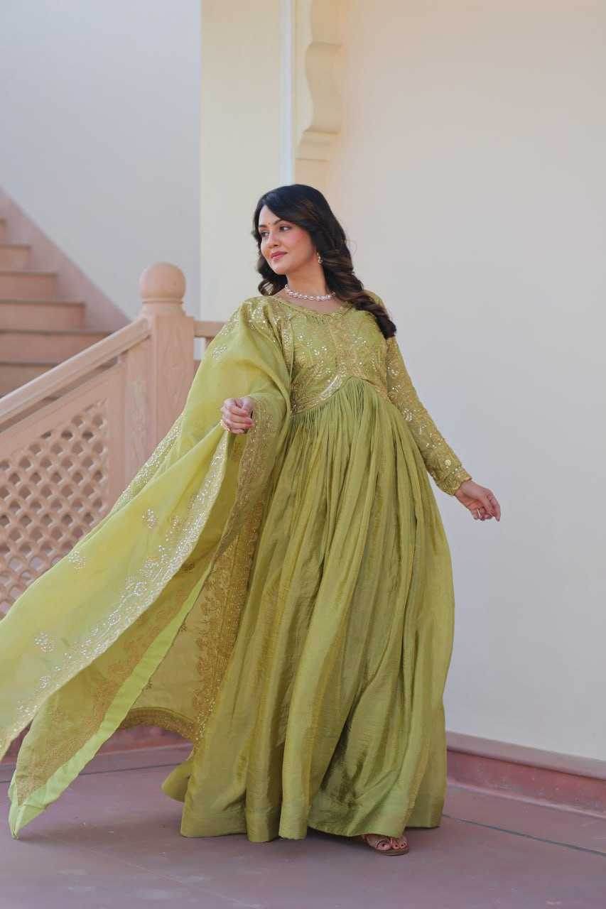 Crush Silk Embroidery Long Gowns - MYLUXURY LANE ENTERPRISE